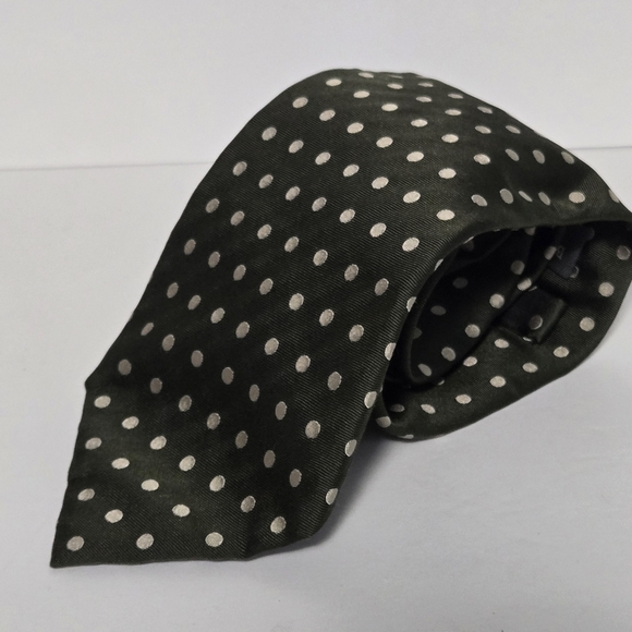Banana Republic Green and White Poka Dot 💯 Silk Tie - Picture 1 of 5